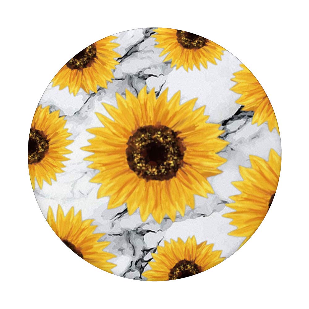 Grip Sunflower White Marbled Floral PopSocket - Chic Design Phone Grip & Stand for iPhone, Samsung, Tablets - Perfect for Home, Office, and Travel Use