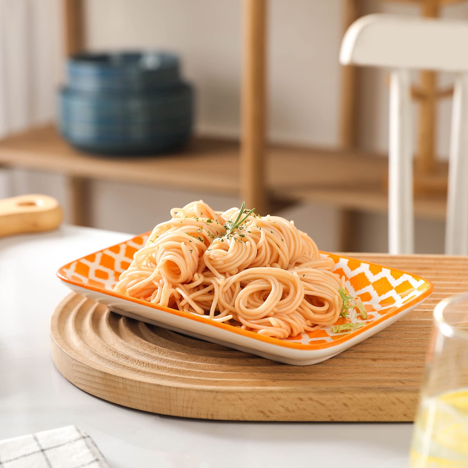 Selamica 8-Inch Rectangular Ceramic Plates - Set of 6 Colorful Dinner Plates for Salad, Pasta, Sushi, Appetizers & Desserts | Microwave, Oven & Dishwasher Safe | Perfect for Home Dining, Parties & Restaurant Use