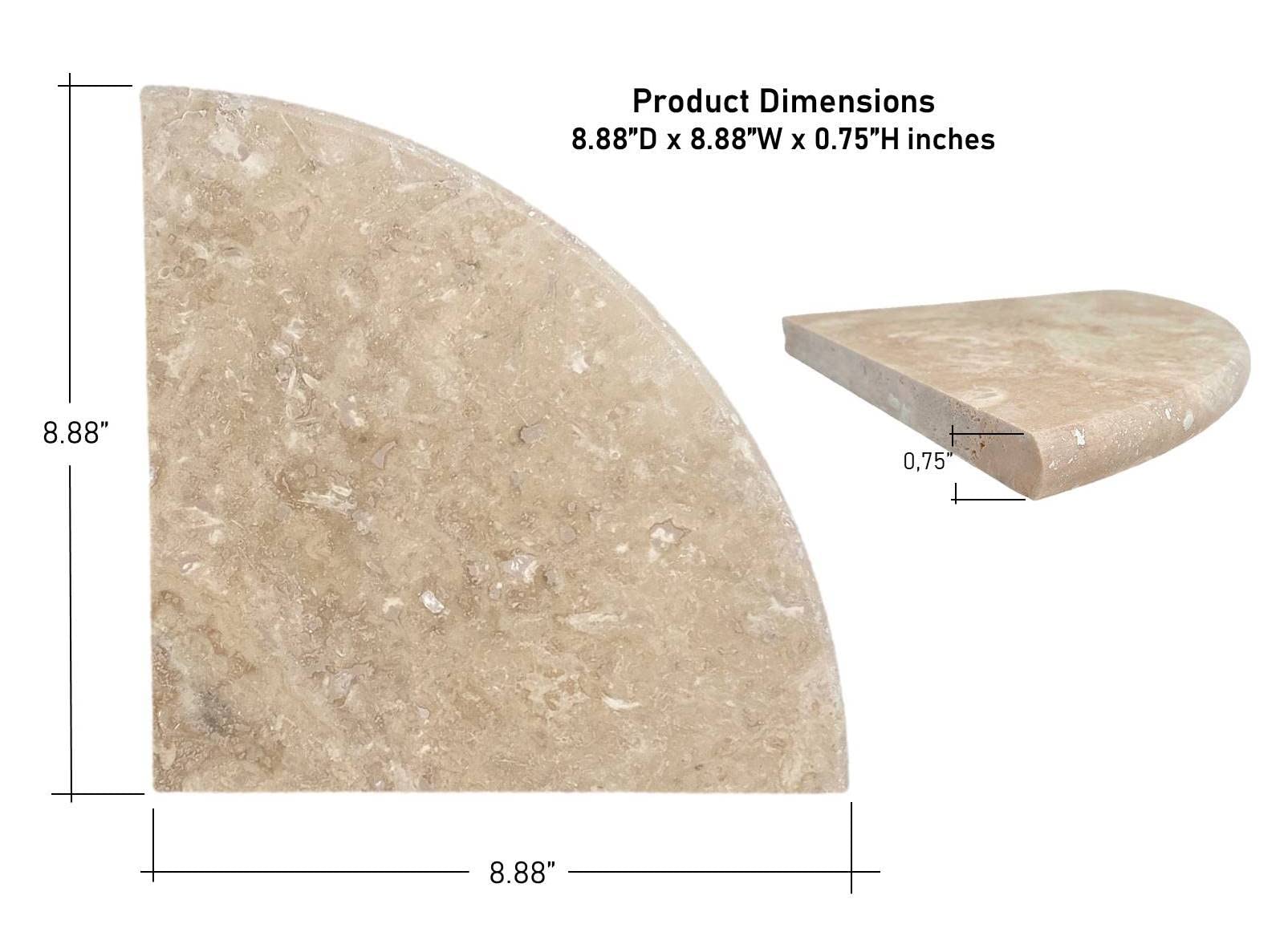 Premium Quality Durango Cream Filled & Honed Ivory Light Travertine Corner Shelf - 9 Inch Bathroom Storage Shelf for Shower, Kitchen, Living Room Decor