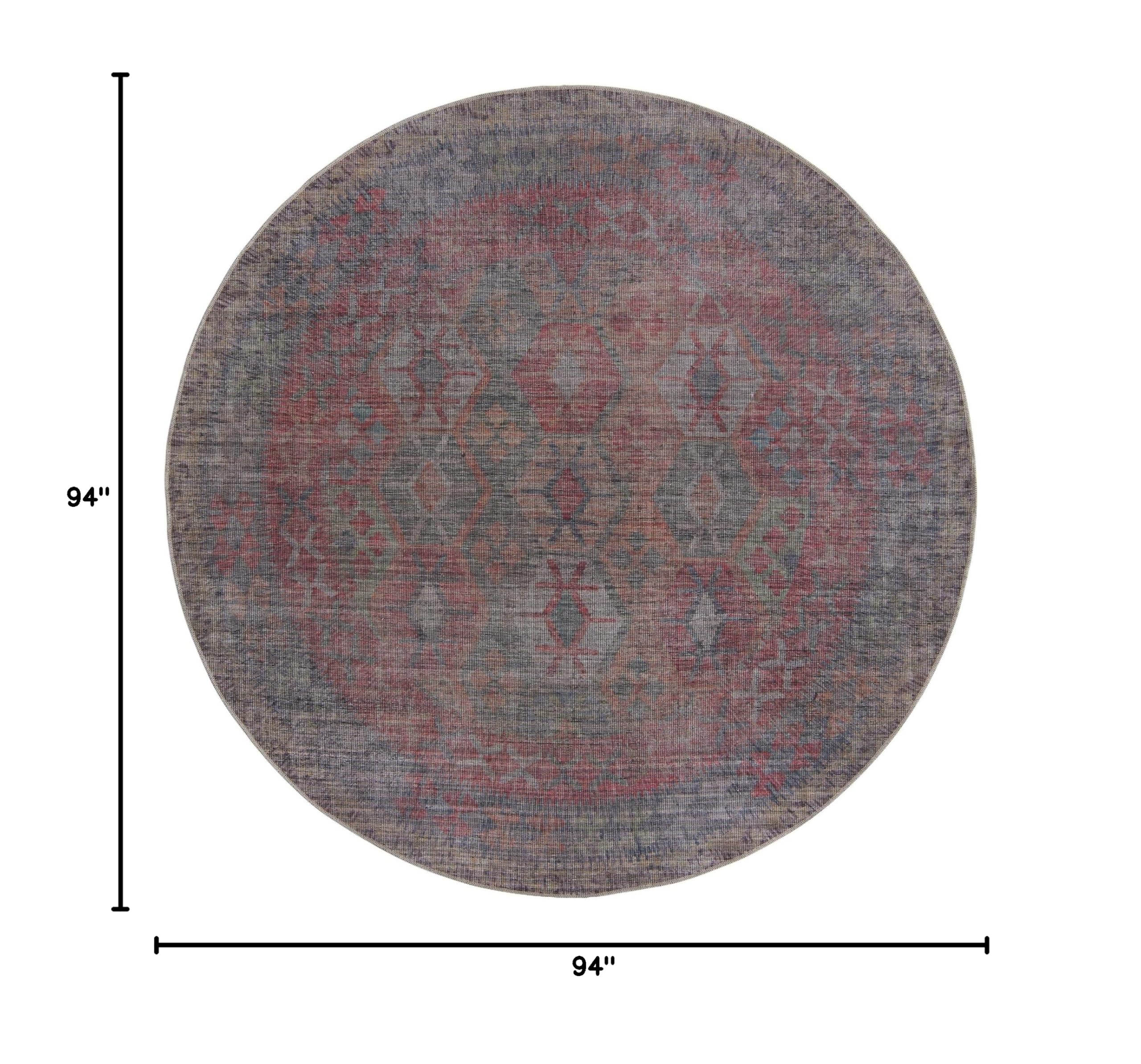 Washable 8 Ft Round Blue Flatweave Rug - Sisu Collection by Rugs.com | Non-Slip Kitchen & Dining Room Rug | Easy Clean Indoor Area Rug for High Traffic Spaces