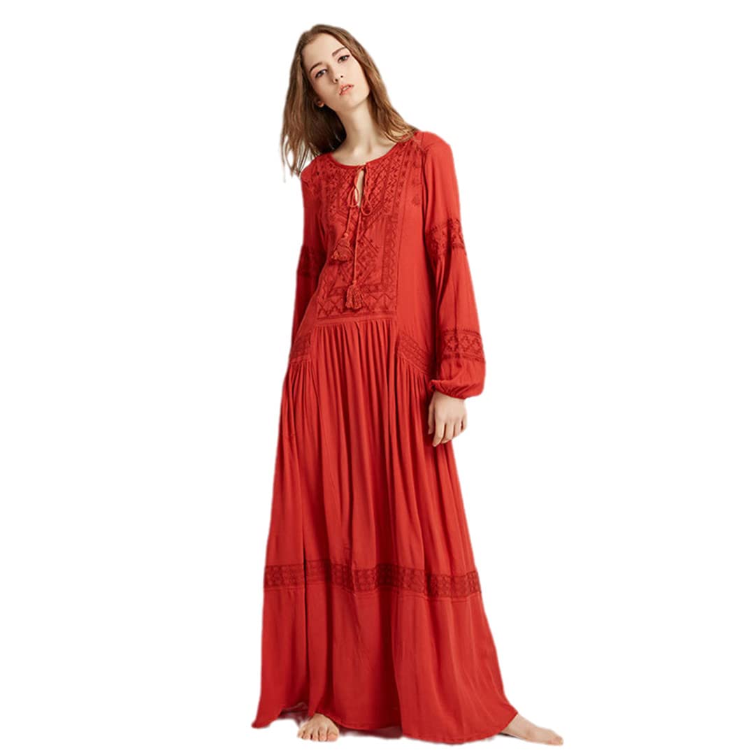 Bohemian Summer Dress for Women - Floral Embroidered V-Neck Loose Maxi Dress with Fringe Details | Perfect for Beach Vacation, Island Resort Wear & Casual Outings