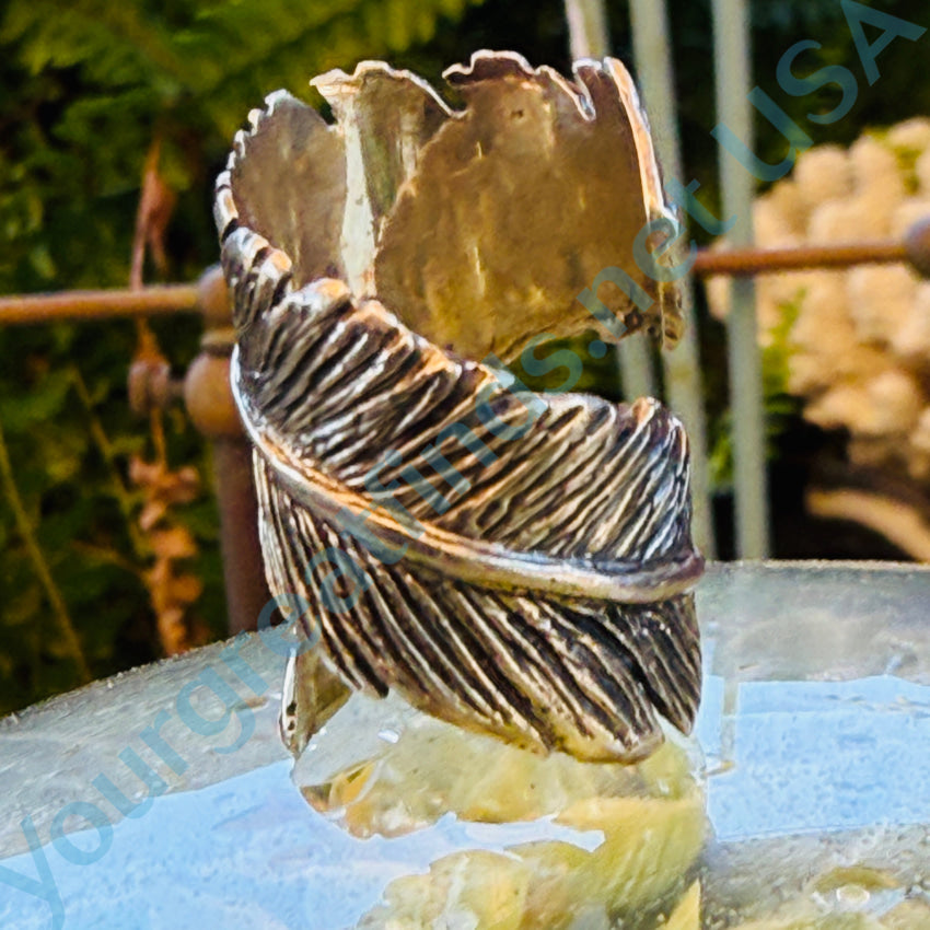 Sterling Silver Bypass Ring with Navajo Feather Design - Size 7 | Elegant Handmade Jewelry for Women, Perfect for Weddings, Anniversaries & Boho Fashion