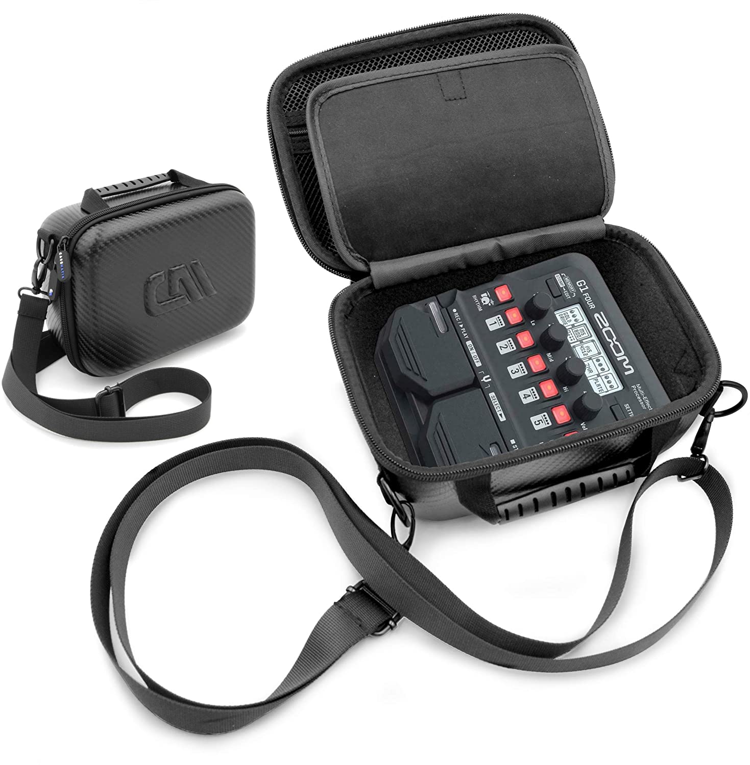 CASEMATIX Hard Shell Travel Case for Zoom G1 FOUR Guitar Effects Pedal - Durable Wah Pedal Carrying Case with Shoulder Strap & Storage Compartment - Perfect for Gigging Musicians & Traveling Guitarists