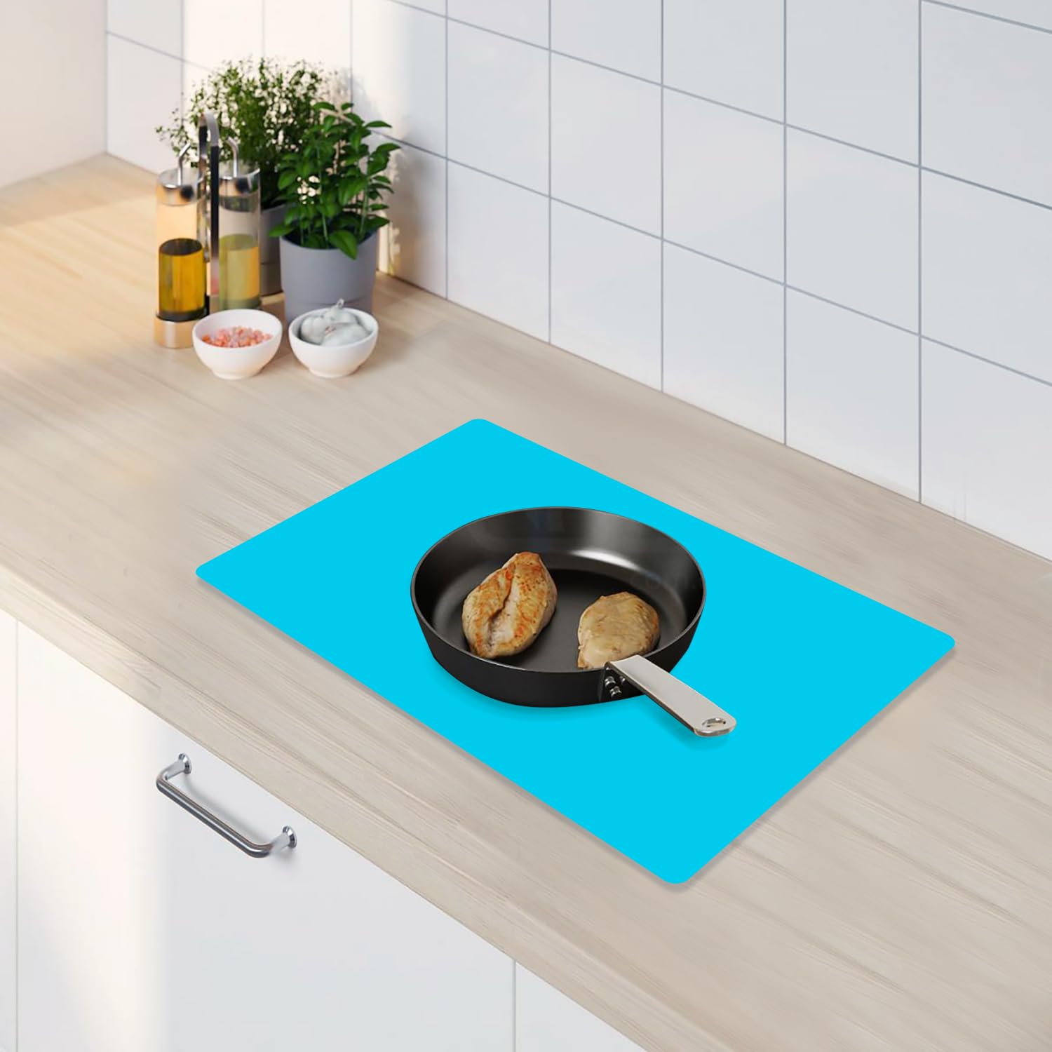 2 Pack Extra Large Silicone Mats for Crafts & Baking - Heat Resistant, Non-Slip Kitchen Countertop Protector & Dough Rolling Pad - Reusable, Dishwasher Safe (Blue & Green, 23.6
