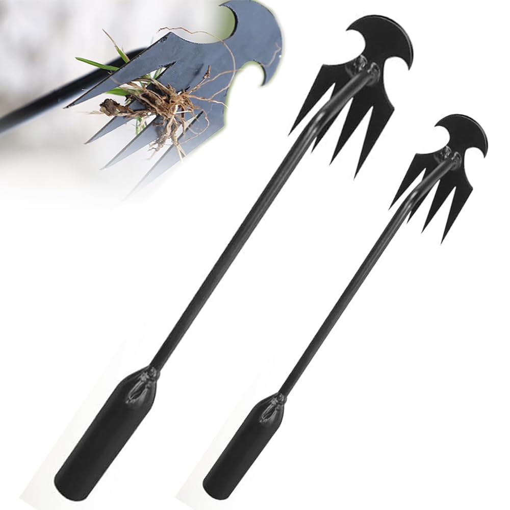 20 Inch Manual Weed Puller Tool - 4 Teeth Dual Purpose Manganese Steel Hand Weeder for Lawn & Garden (2PCS: 20in+12in) - Perfect for Removing Dandelions, Thistles & Tough Weeds in Yards, Flower Beds & Vegetable Gardens