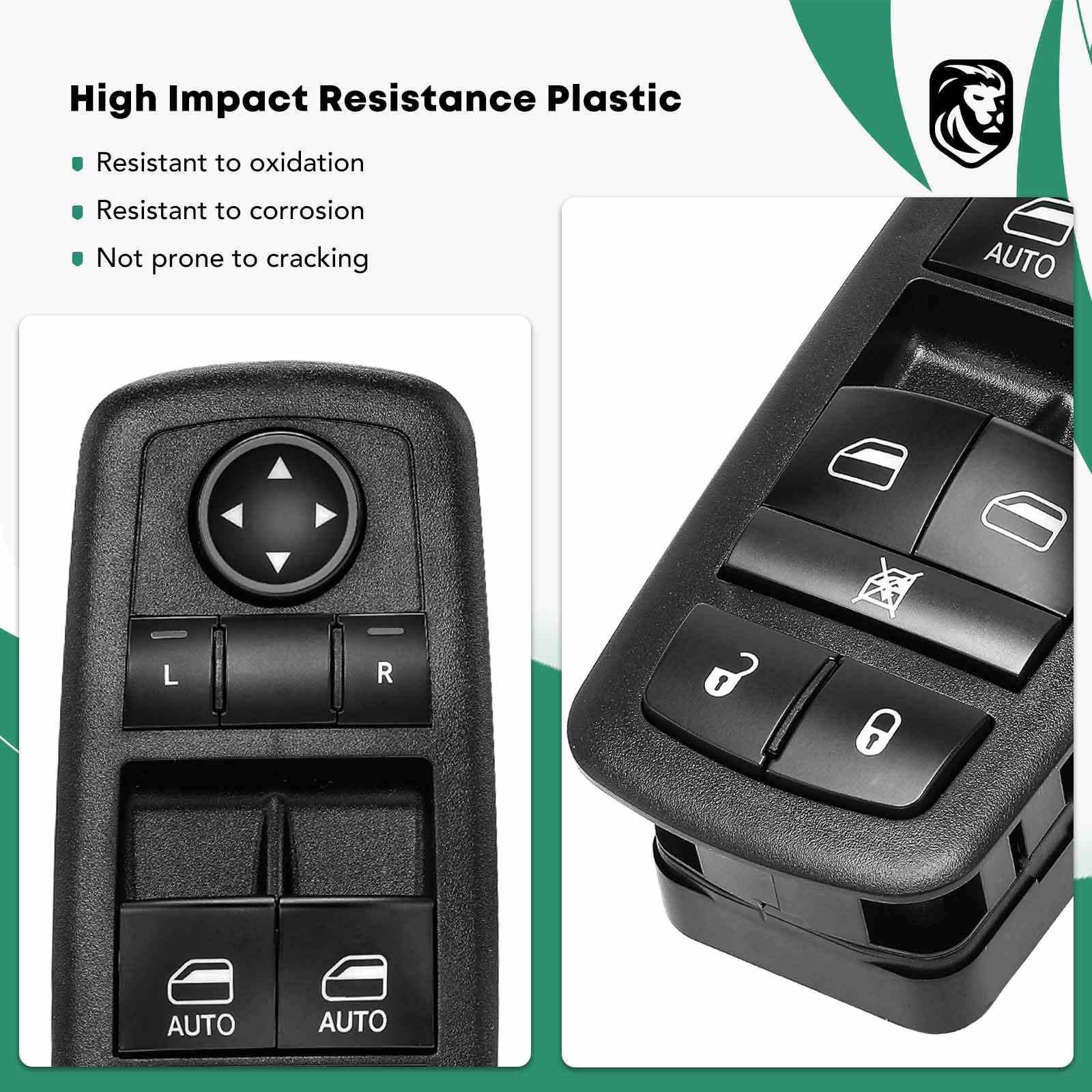 YHTAUTO Master Power Window Switch Driver Side Replacement for 2009-2012 Dodge Ram 1500 2500 3500 Trucks - 3+9 Pins, No Power Folding Mirrors, Dual Auto Up/Down Window Control - Perfect for DIY Auto Repairs & Window Mechanism Upgrades