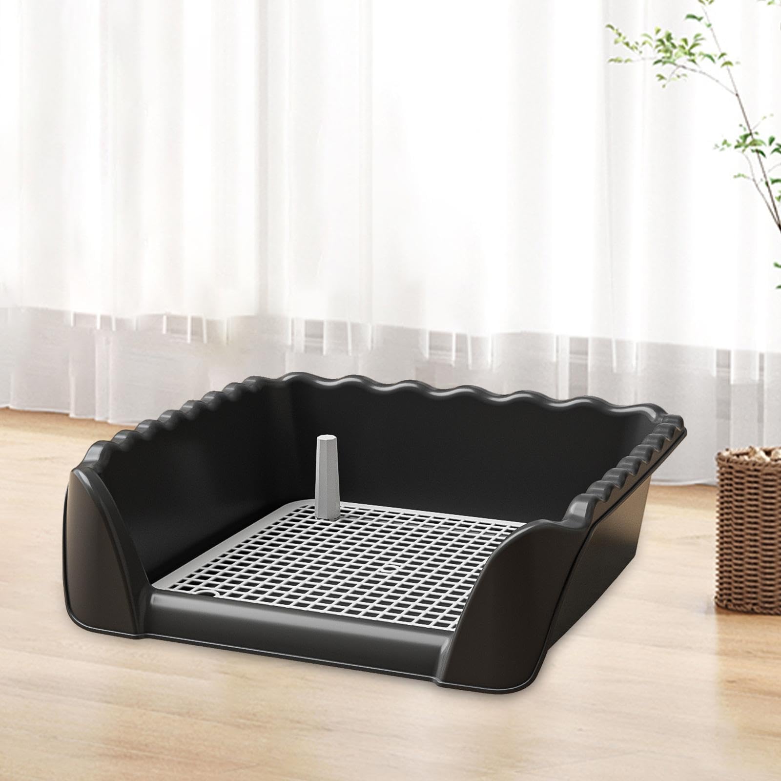 Portable Dog Toilet Pee Pad Holder - Anti-Splash Training Potty Tray with Removable Post for Puppies, Rabbits & Small Pets (Black) - Ideal for Indoor Housebreaking & Pet Cage Use