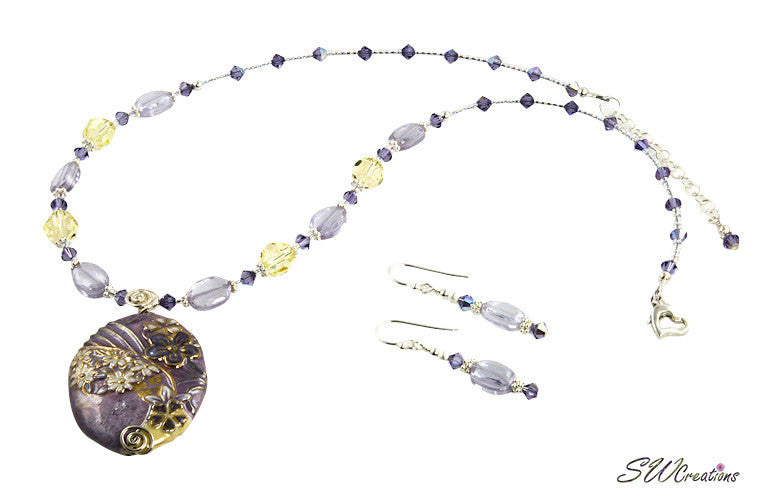 CZ Tanzanite Floral Crystal Necklace Set - Elegant Cubic Zirconia Jewelry for Women, Perfect for Weddings, Parties & Special Occasions