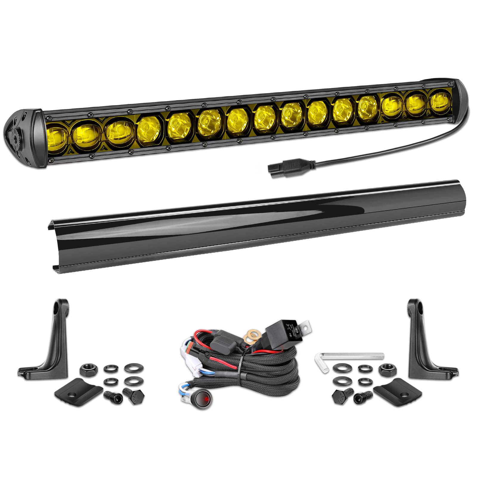 20 Inch Amber LED Light Bar with Wiring Harness - 75W Single Row Spot/Flood Combo Beam - Waterproof Off-Road Lighting Kit for SXS, Truck, ATV, UTV (Perfect for Night Driving, Work Sites & Off-Road Adventures)