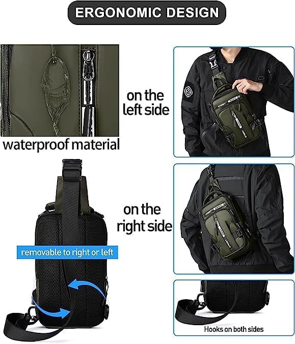 Shrux Waterproof Sling Backpack - USB Charging for Travel & Gym