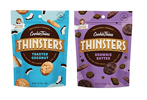 Thinsters Cookie Thins Variety Pack - Non-GMO Toasted Coconut & Brownie Batter (4oz, Pack of 8) | Perfect for Snacking, Office Treats & Party Desserts