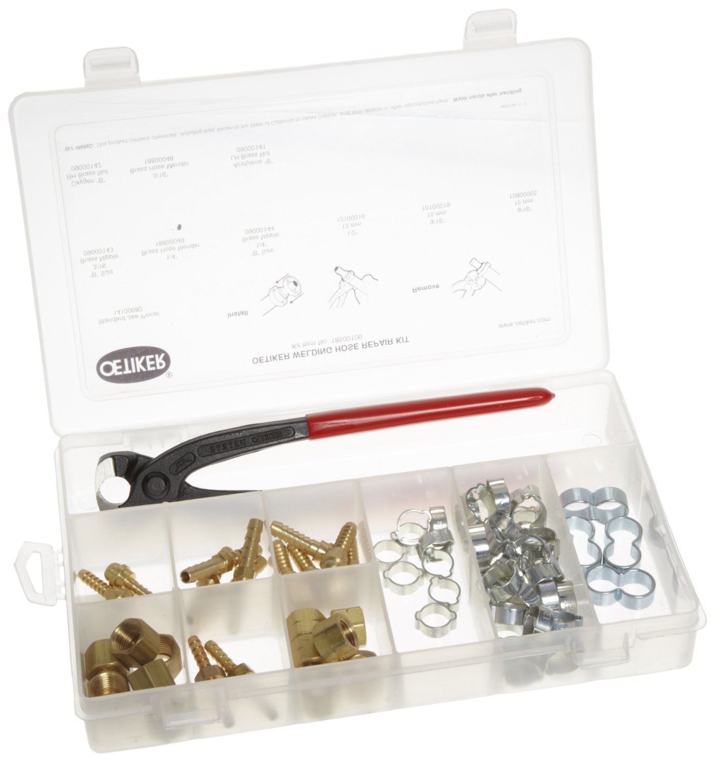 Oetiker 18500106 Welding Hose Repair Kit - 2-Ear & Twin Clamps, Zinc Plated with Brass Fittings & Standard Jaw Pincers - for Automotive, Industrial & Hydraulic Systems Maintenance