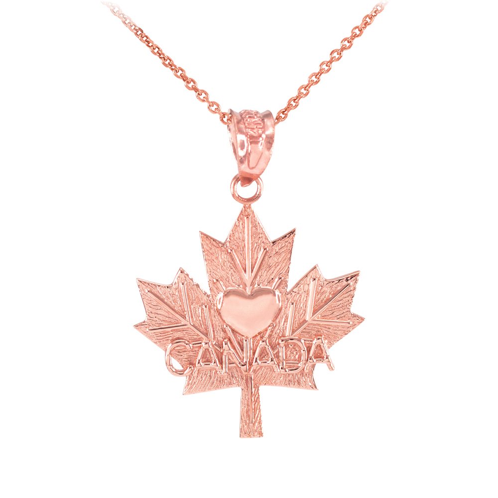 10K Rose Gold Canada Maple Leaf Heart Pendant Necklace for Women - Elegant Jewelry Gift for Anniversary, Valentine's Day & Special Occasions