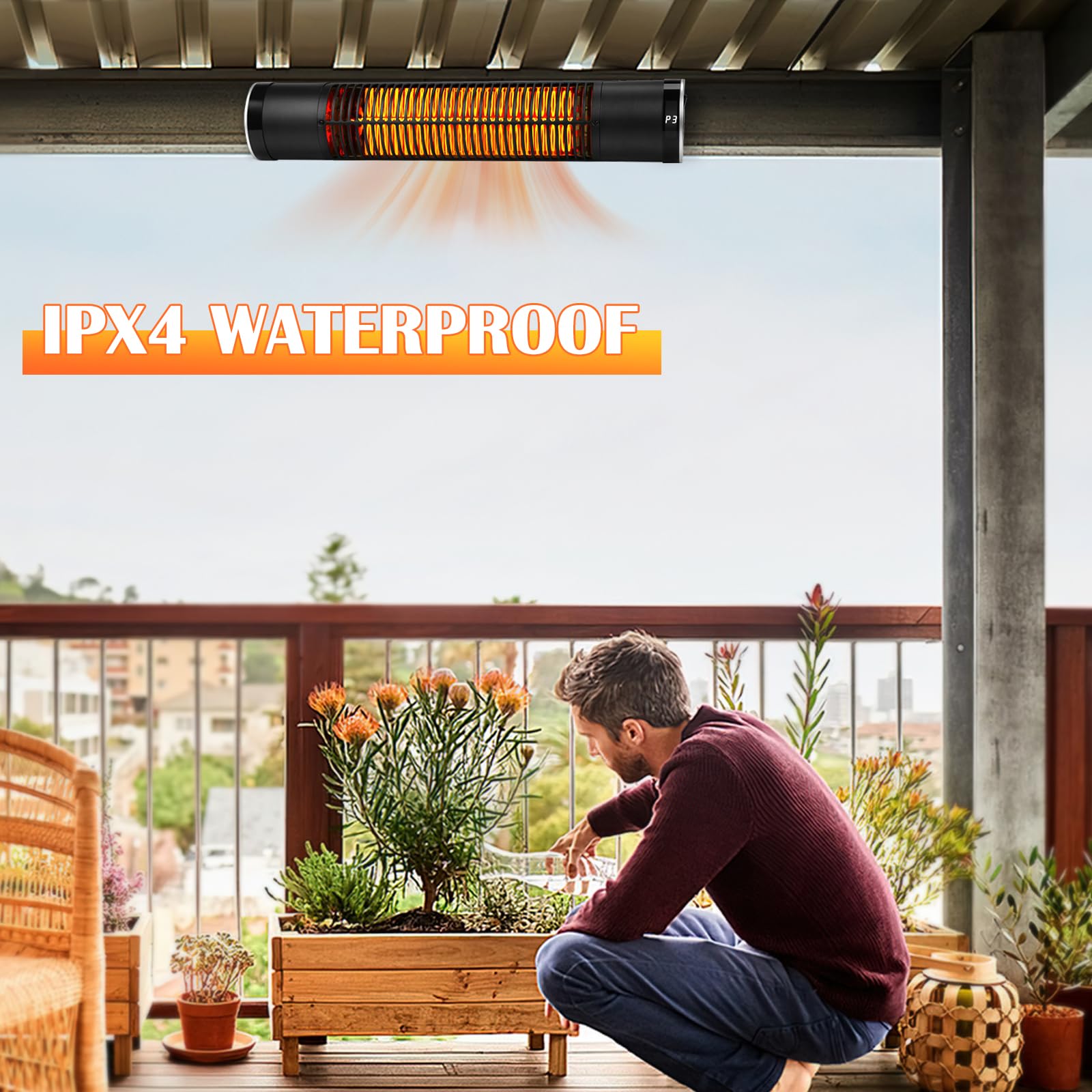1500W Electric Outdoor Heater - Wall Mounted Carbon Infrared Patio Heater with Remote Control, 3 Heat Settings & 8H Timer - Perfect for Garage, Gazebo, Deck, Backyard, Restaurant Outdoor Seating & Winter Heating