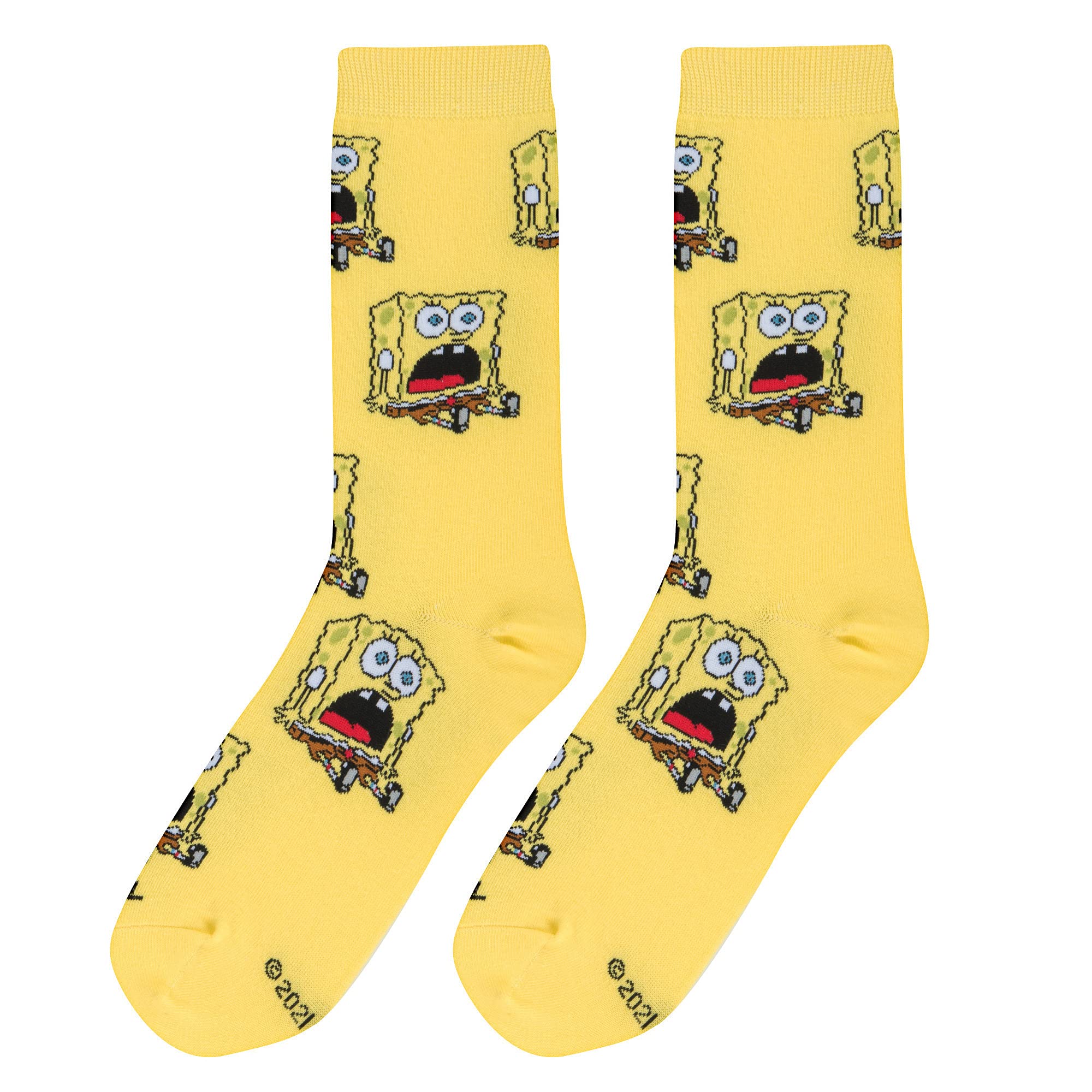 Funny SpongeBob Graphic Print Women's Crew Socks - Large Size Novelty Cartoon Socks for Gift, Cosplay & Daily Wear