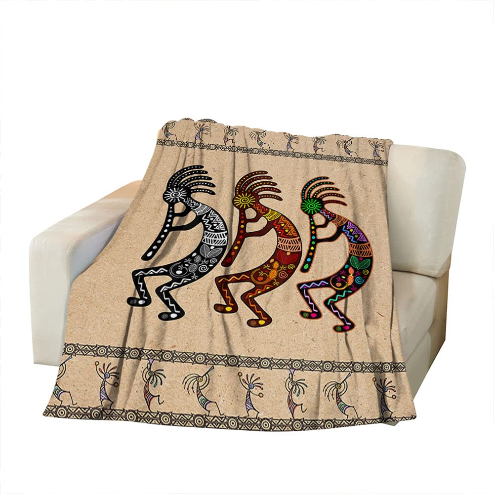 WONDERTIFY Kokopelli Throw Blanket - 50x60 Inch Soft Lightweight Flannel Blanket with Mythical Flute Player Design for Bed, Couch, Travel & Car - Perfect for Cozy Nights, Camping Trips and Home Decor