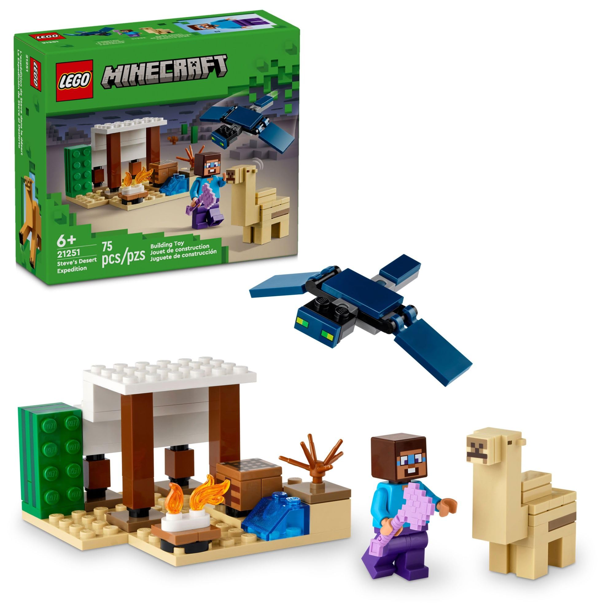LEGO Minecraft Steve's Desert Expedition Building Toy Set with Biome, House & Action Figures - Creative Play Gift for Boys & Girls Ages 6+ (21251) - Perfect for Minecraft Fans, Birthday Gifts & STEM Learning Activities