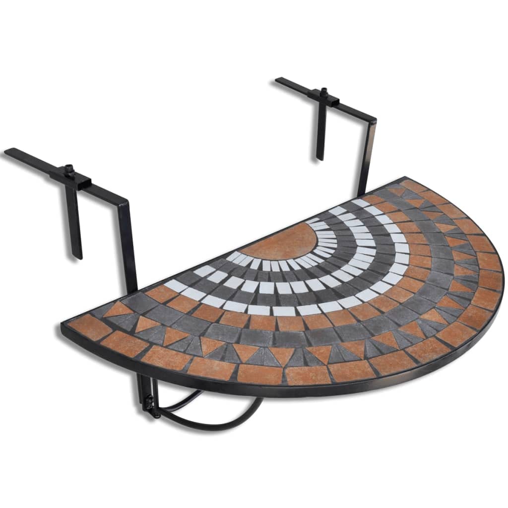 Modern Semi-Circle Patio Coffee Table - Terracotta & White Mosaic Design for Deck, Balcony, Indoor & Outdoor Use - Perfect for Lounging, Entertaining & Small Space Decor
