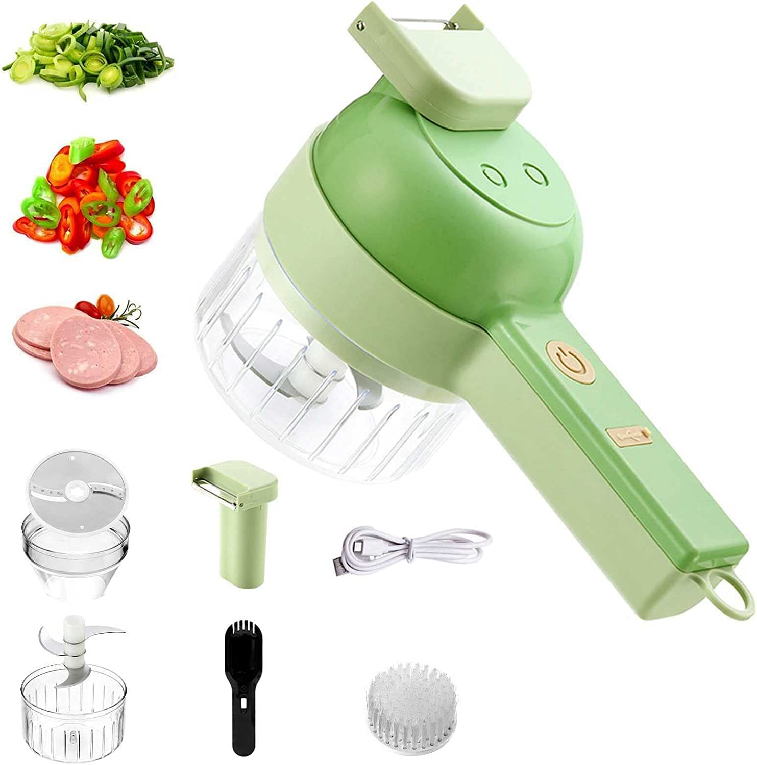 4-in-1 Portable Electric Vegetable Chopper - Mini Wireless Food Processor with USB Rechargeable Battery - Kitchen Gadget for Home & Restaurant Use - Perfect for Meal Prep, Salad Making & Quick Cooking