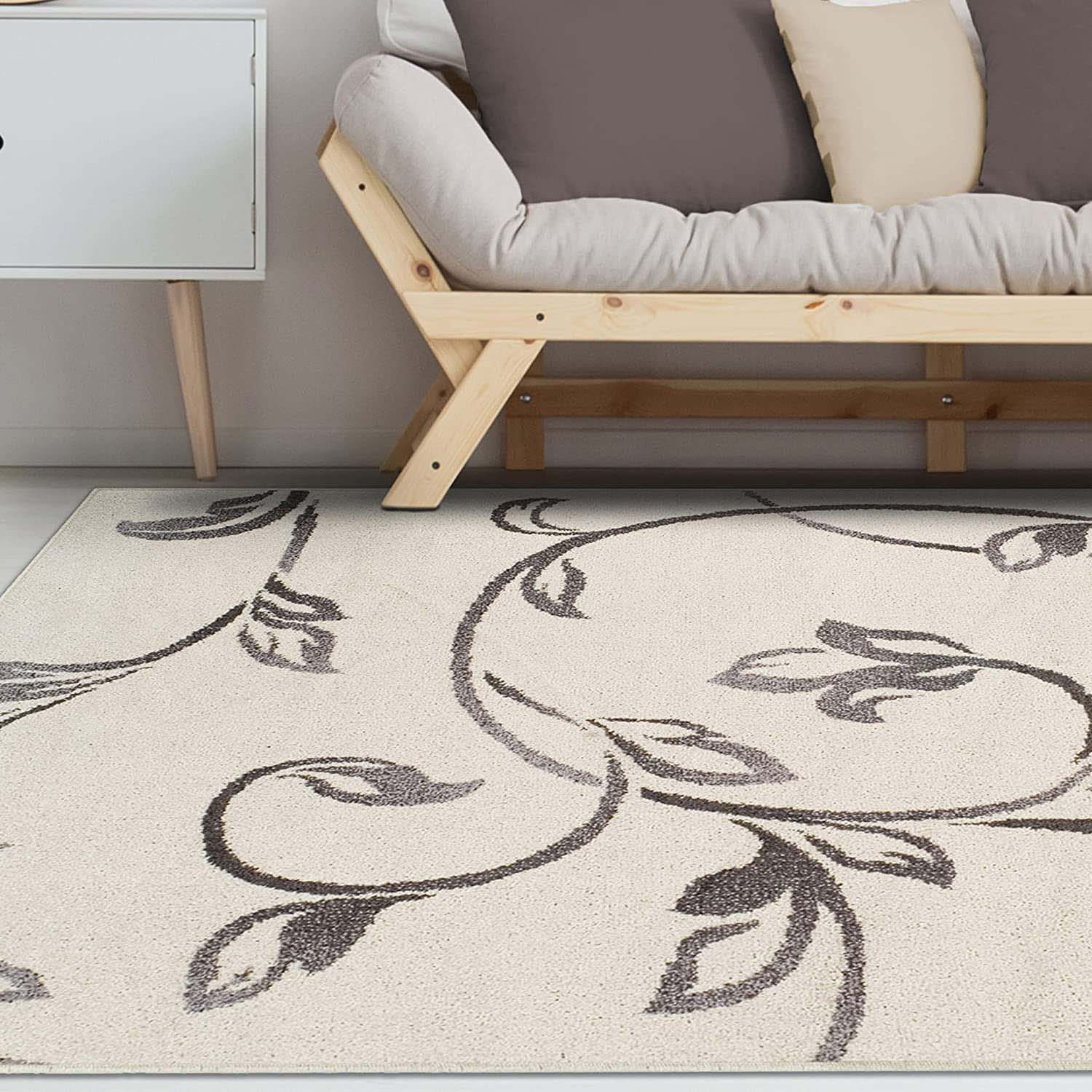 Vines Floral Scrolling Rustic Indoor Area Rug - Non-Slip Bohemian Decor Rug for Living Room, Bedroom, Nursery | Soft & Durable Home Decor
