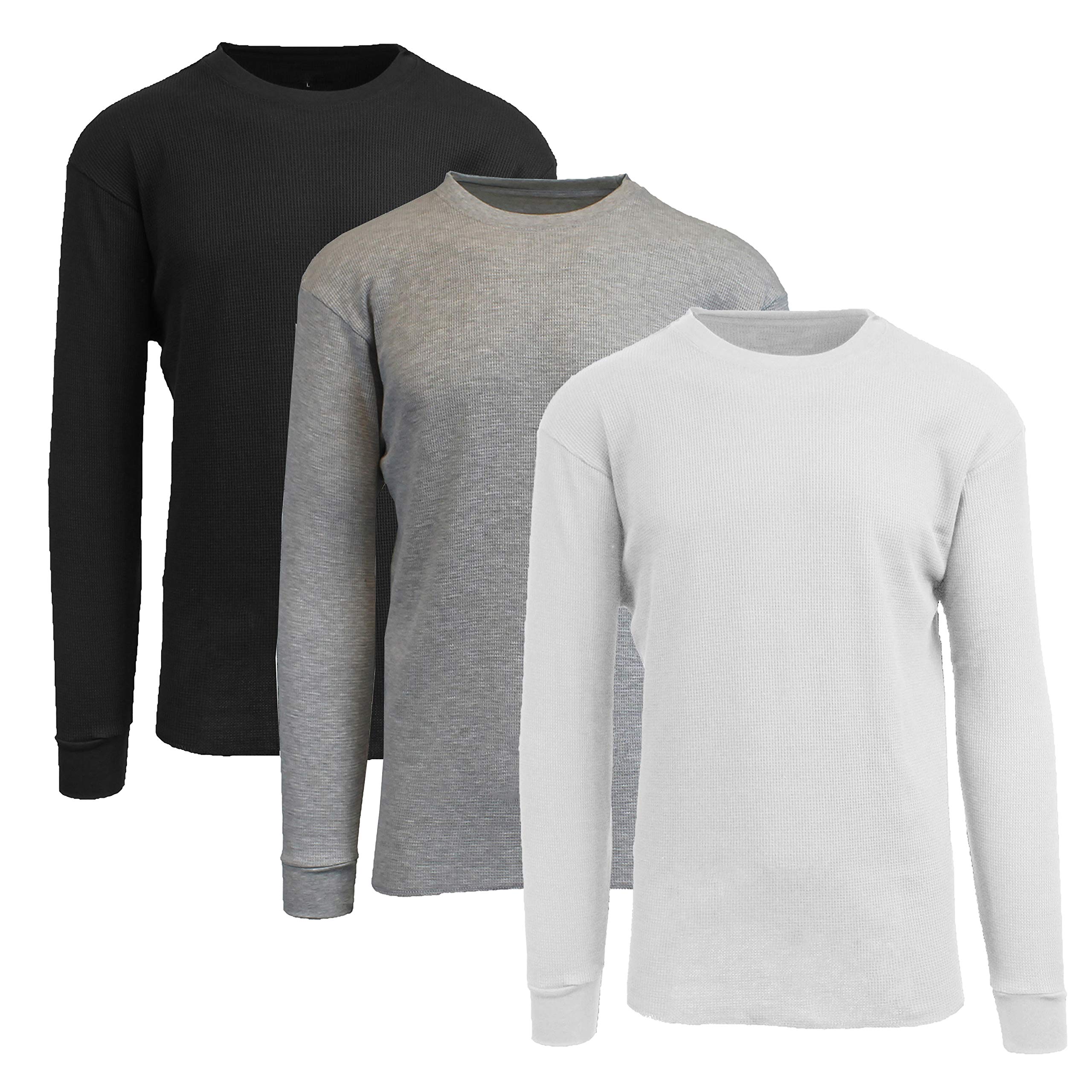 Harvic Men's Thermal Long Sleeve Waffle Shirts 3-Pack - Warm Winter Base Layer for Outdoor Activities, Camping & Cold Weather Workwear