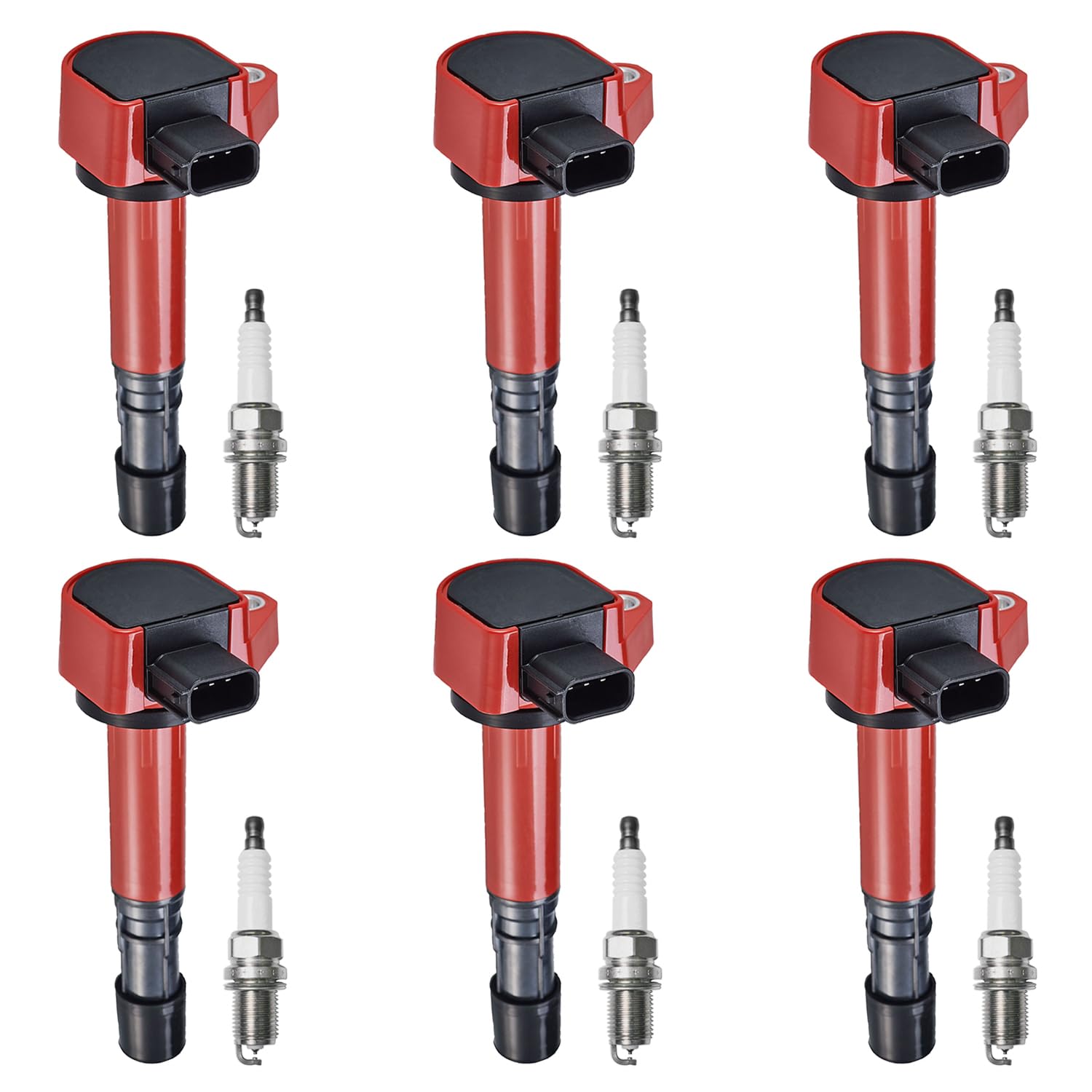 **ENA Set of 6 Red Ignition Coil Packs with Spark Plugs - Compatible with Acura Honda Saturn MDX Pilot Vue Ridgeline (2001-2008) - 3.5L V6 Engine - Replaces UF400 UF512 4503 PK16TT - Perfect for Engine Performance & Tune-Up**