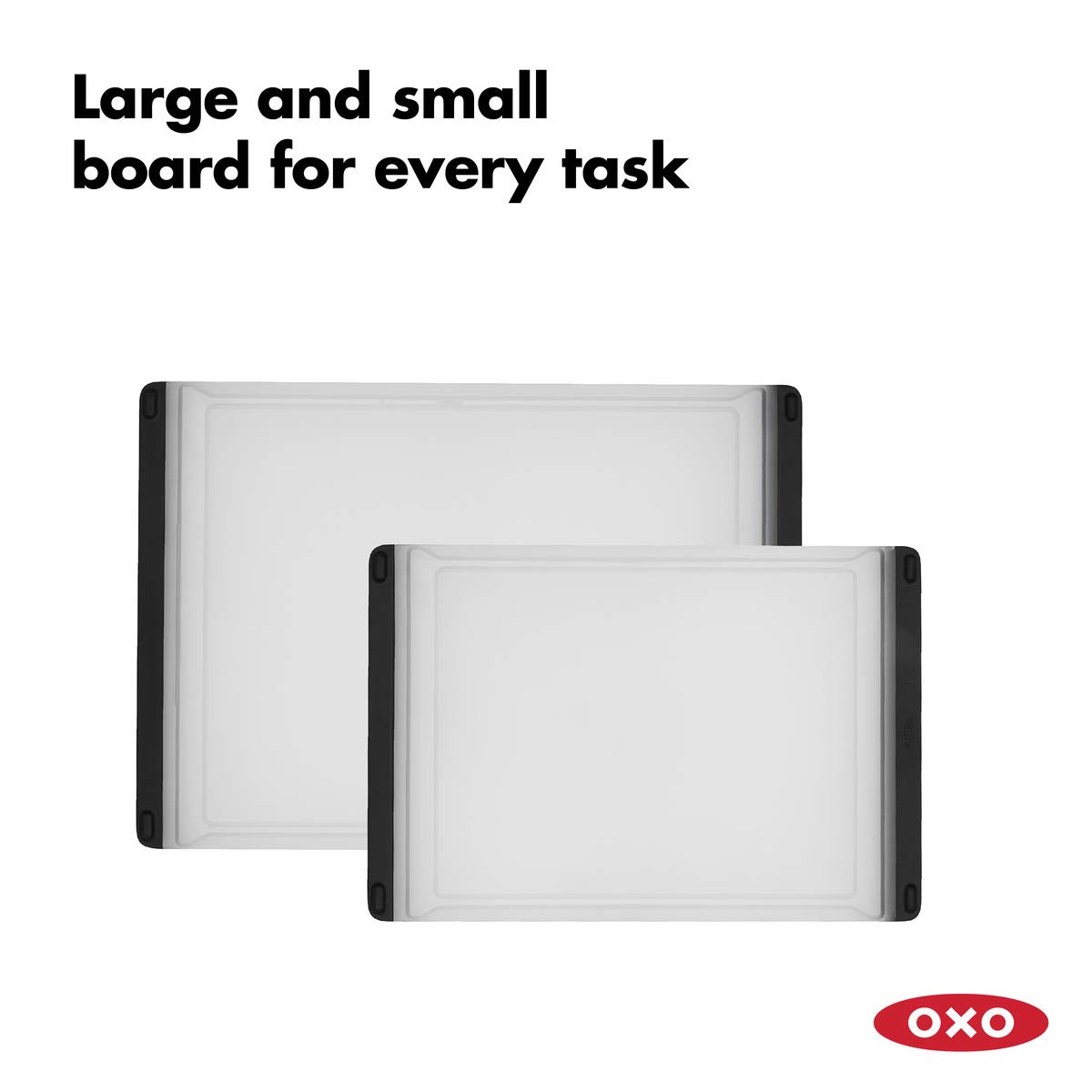 OXO Good Grips Plastic Carving & Cutting Board Set - 2-Piece Non-Slip Kitchen Cutting Boards for Meat, Vegetables & Fruits - Perfect for Meal Prep & Home Cooking