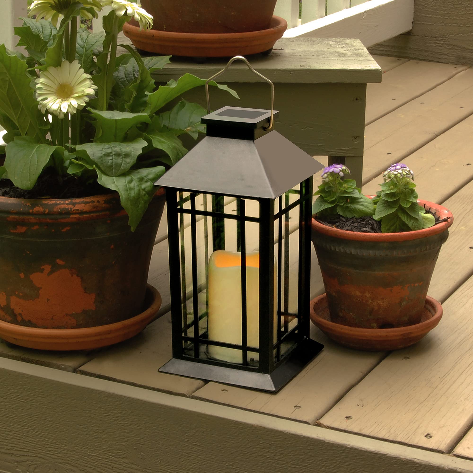 LumaBase Solar Powered LED Candle Lantern - Black Outdoor/Indoor Window Decor for Patio, Garden & Emergency Lighting