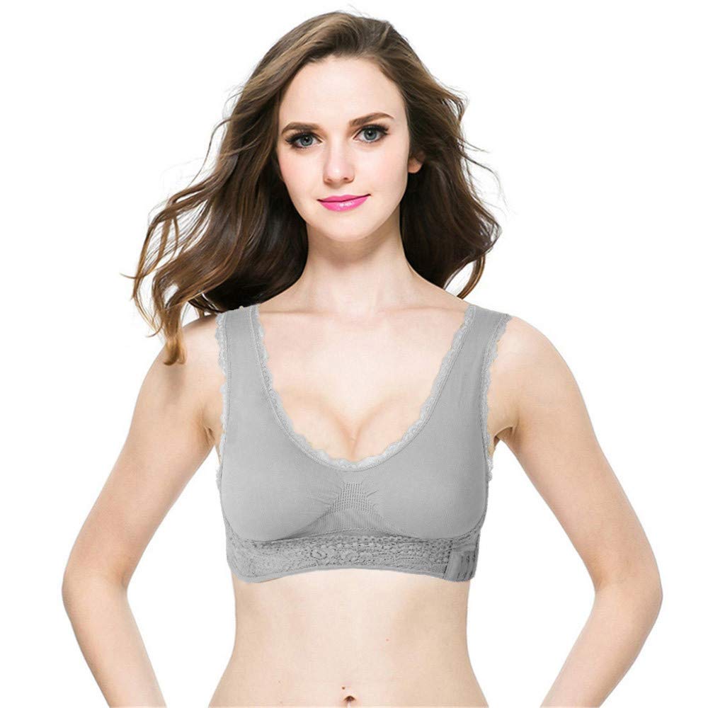 Sexy Wirefree Sports Bra for Women - Seamless Cross Front Design with Adjustable Side Buckles & Removable Pads - Perfect for Running, Yoga & Gym Workouts (Grey)