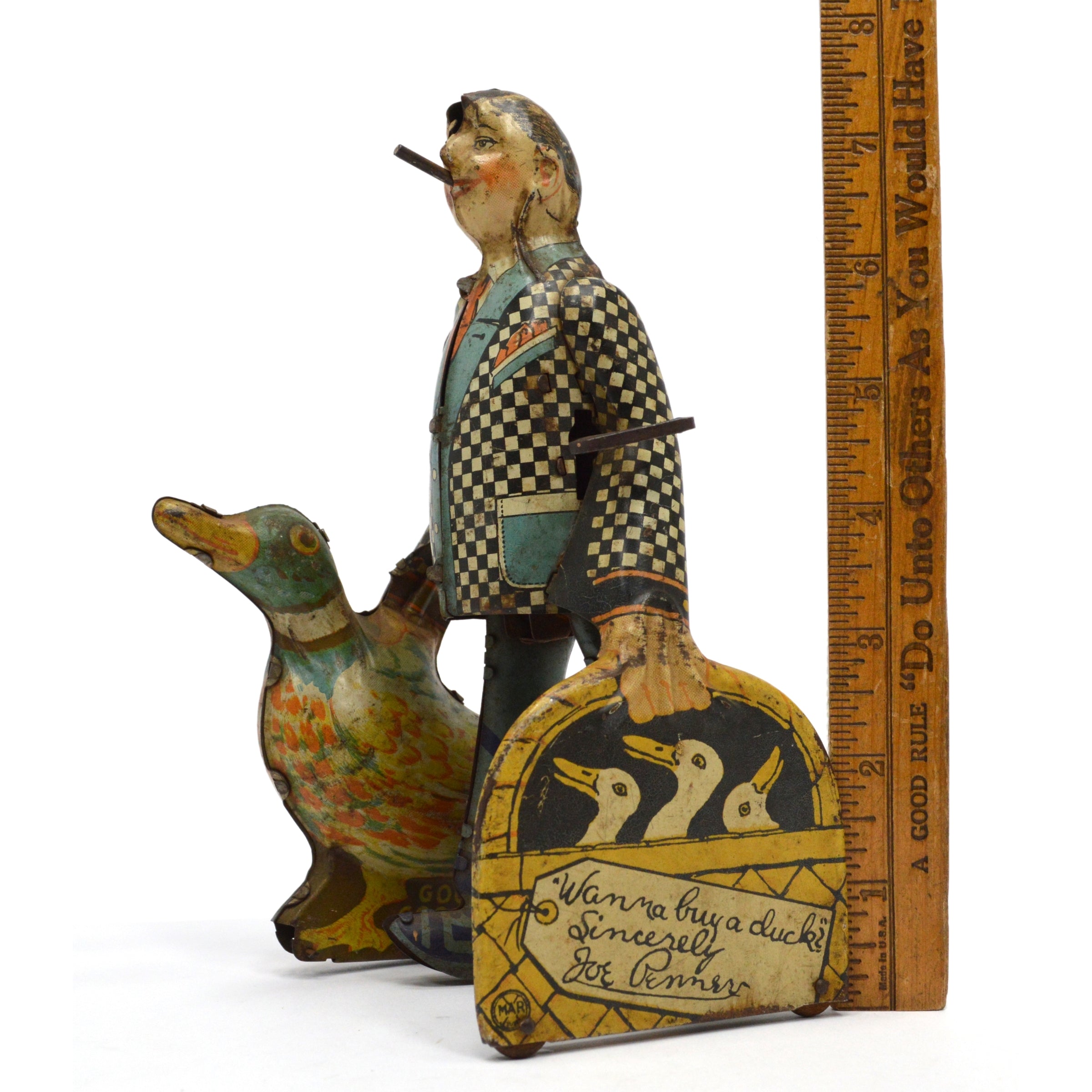 Vintage 1930s Marx Tin Toy Mechanical Joe Penner & His Duck GOO GOO Walker - Antique Collectible Toy for Display & Play - Perfect for Vintage Toy Collections, Home Decor & Gift Giving