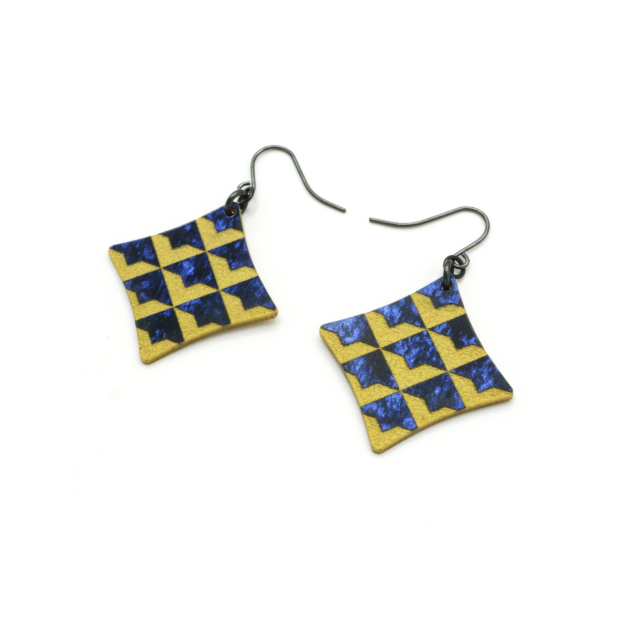 Celestial Blue & Gold Concave Diamond Acrylic Earrings – Elegant Statement Jewelry for Parties, Weddings & Everyday Wear