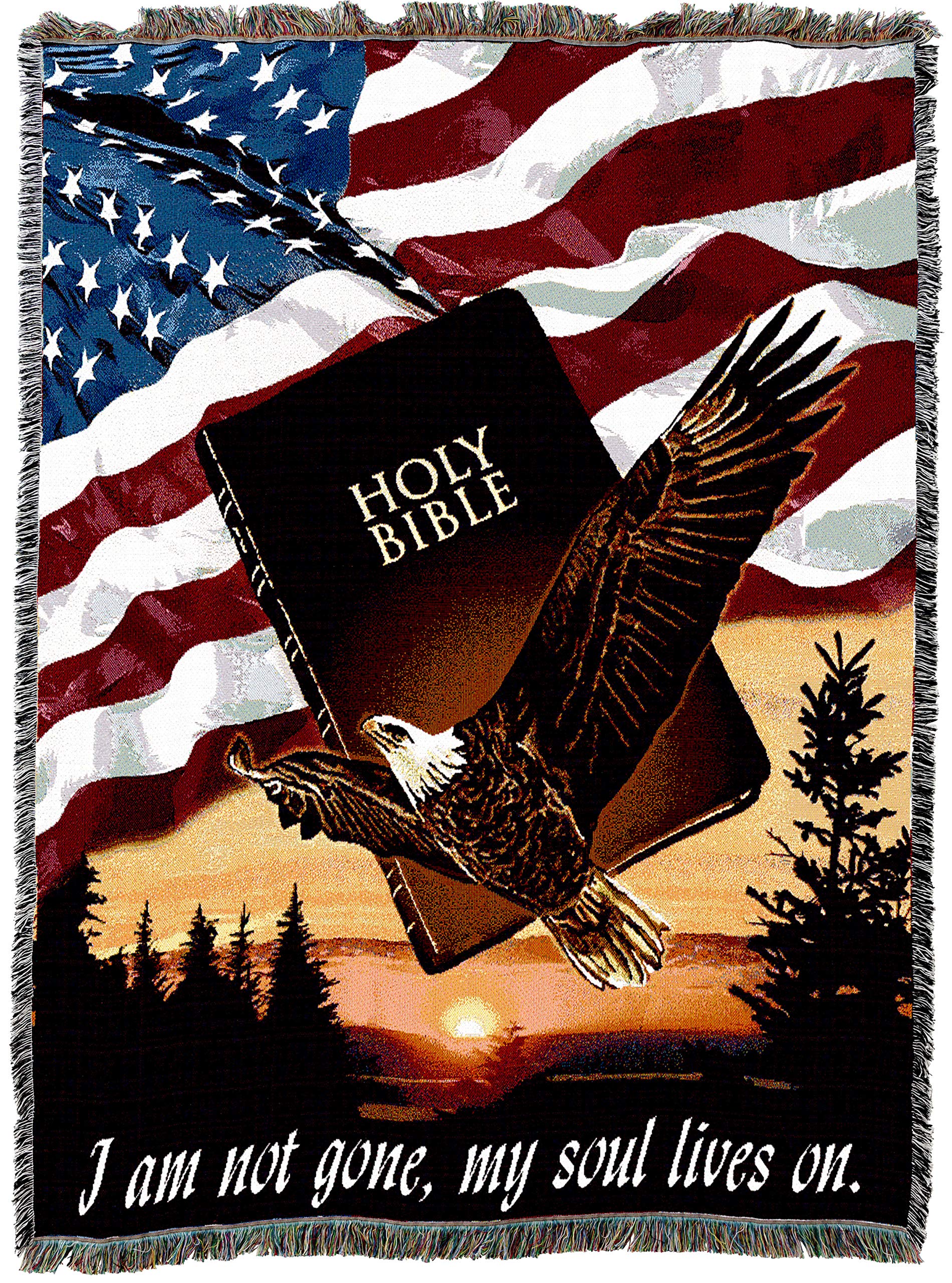 Pure Country Weavers 'I Am Not Gone My Soul Lives On' Memorial Blanket - Bible & Eagle Flag Sympathy Gift, Cotton Woven Bereavement Throw - Made in USA (72x54) - Perfect for Comforting Loved Ones, Funeral Services & Home Memorial Displays