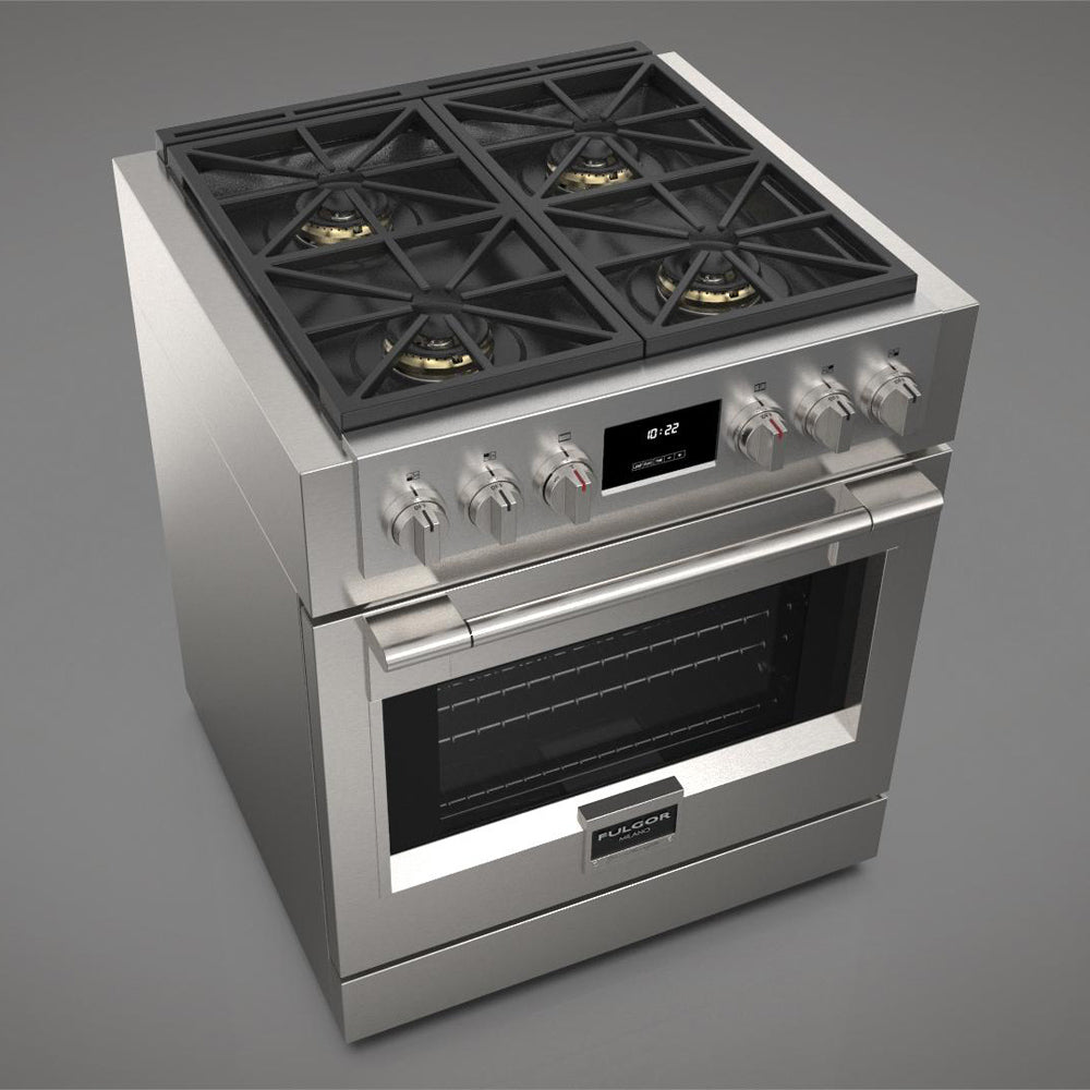 Fulgor Milano F6PGR304S2 30-Inch Professional Gas Range - 4 Stainless Steel Burners, 600 Series All-Gas Oven for Home Chefs | Perfect for Gourmet Cooking & Large Family Meals