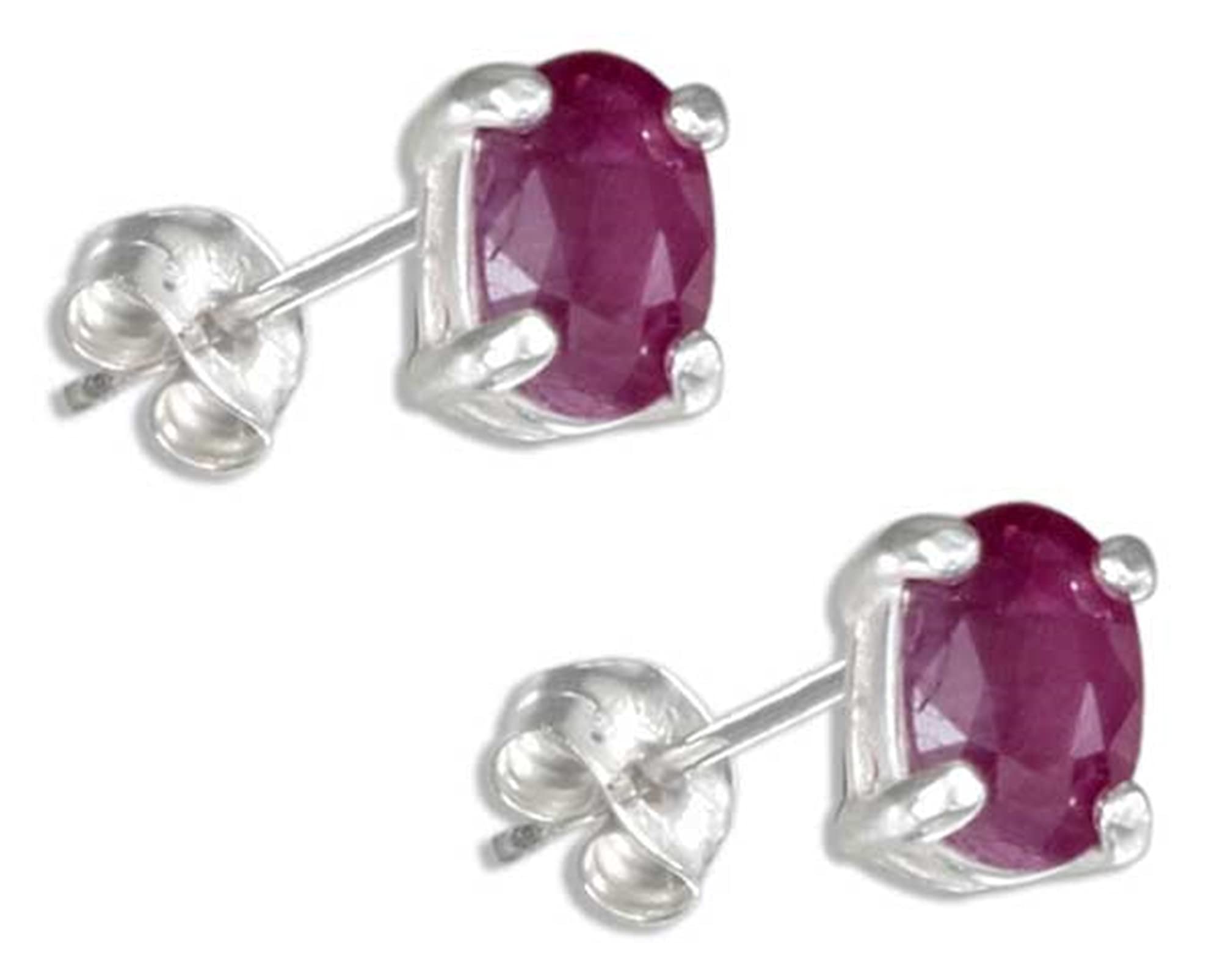 Sterling Silver Oval Synthetic Ruby Stud Earrings for Women – Hypoallergenic Post Earrings for Sensitive Ears | Perfect for Weddings, Parties & Everyday Wear