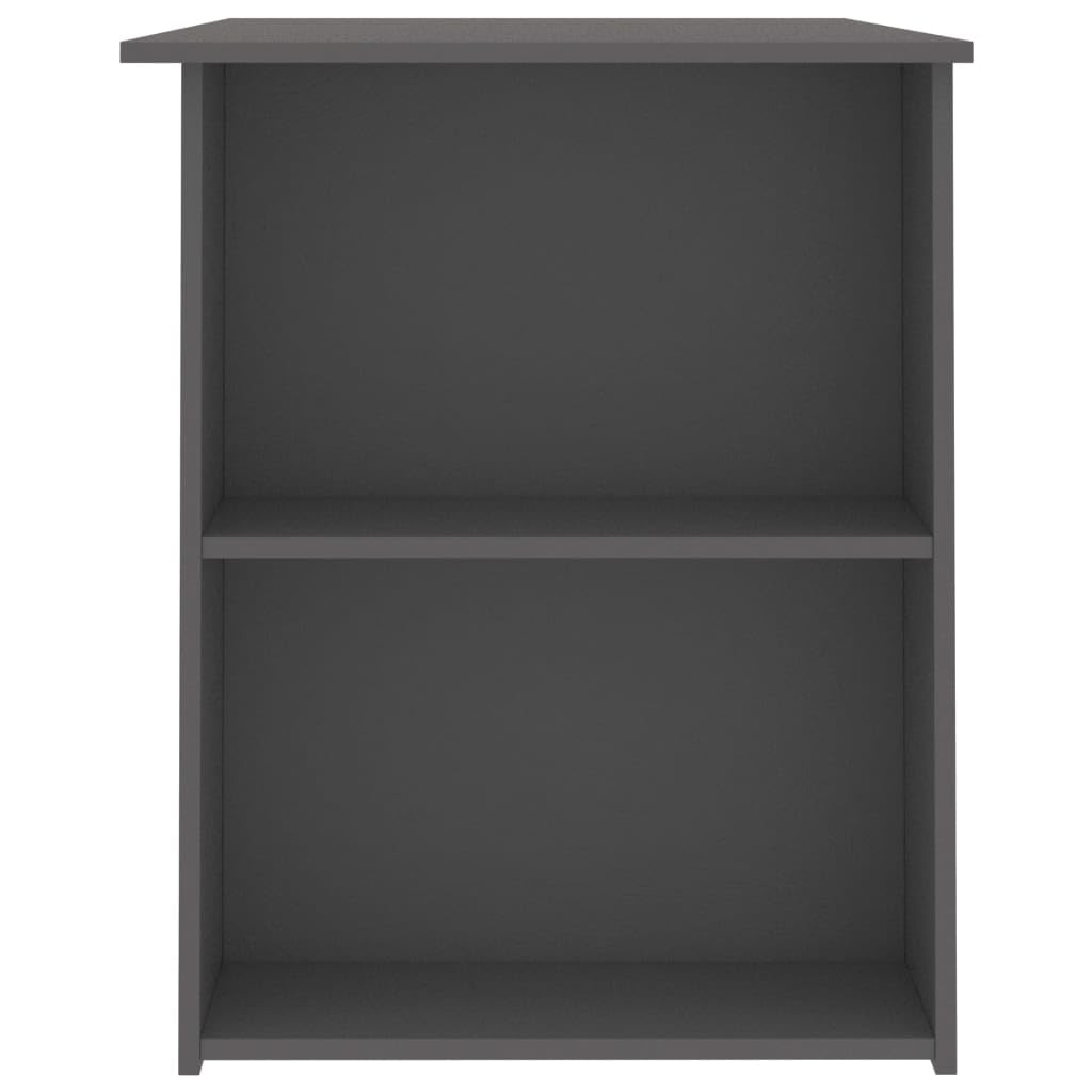vidaXL Engineered Wood Desk - Modern Gray Workstation with 2 Shelves for Organized Storage | Easy-to-Clean Home Office Desk for Study, Work & Gaming | Sleek Design Fits Small Spaces & Bedrooms