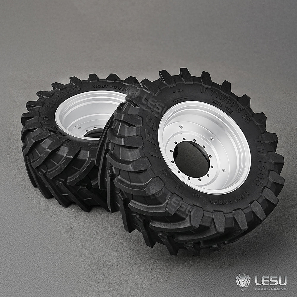 1 Pair Front/Rear Wheel Rubber Tire with Metal Hub for LESU 1/14 RC Hydraulic Tractor AOUE 1050 - Agricultural Vehicle DIY Replacement Parts for RC Model Cars & Farm Toy Collection