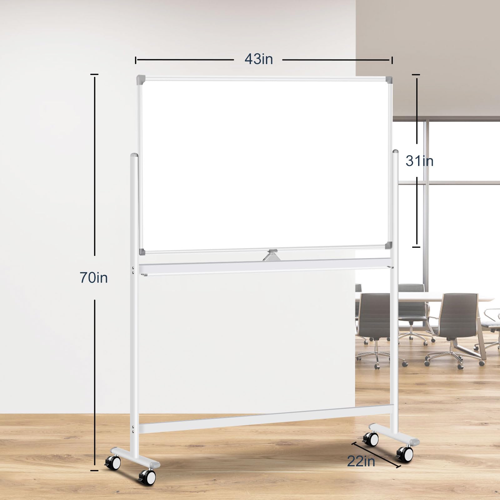 43x31 Large Portable Magnetic Whiteboard - Double-Sided Dry Erase Rolling Whiteboard with Wheels | Mobile Standing Whiteboard for Home, Office & School | Perfect for Presentations, Brainstorming & Classroom Teaching
