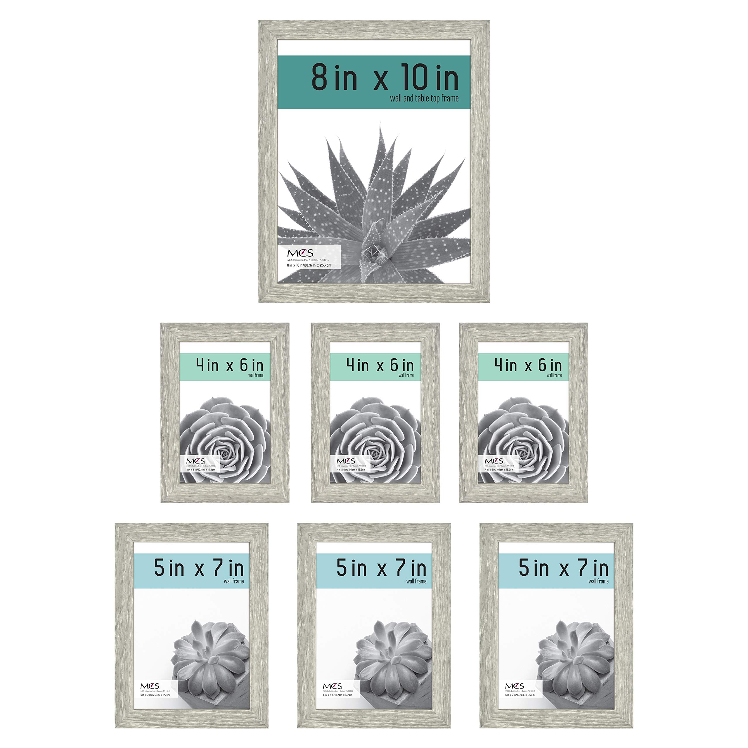 Premium MCS Gallery Essential Picture Frames Set - 7 Piece Wall Display with 4x6, 5x7 & 8x10 Inch Frames in Elegant Gray Woodgrain - Perfect for Home Decor, Office Display & Photo Gallery Walls