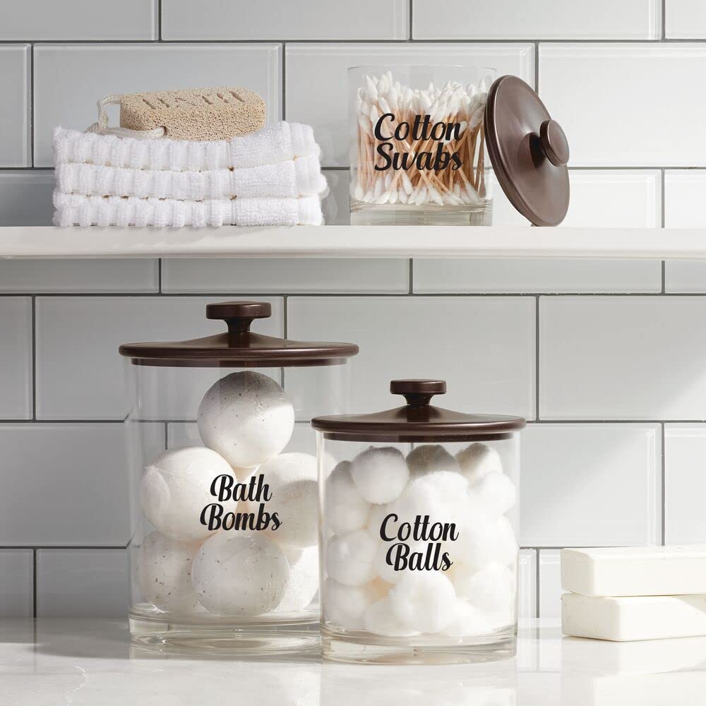 mDesign Home Organization Labels - 32 Preprinted Clear/Black Label Stickers for Bathroom Storage, Cleaning & Household Organizing - Perfect for Jars, Canisters, Containers, Bins & Boxes - Ideal for Pantry, Kitchen, Office & Laundry Room Organization