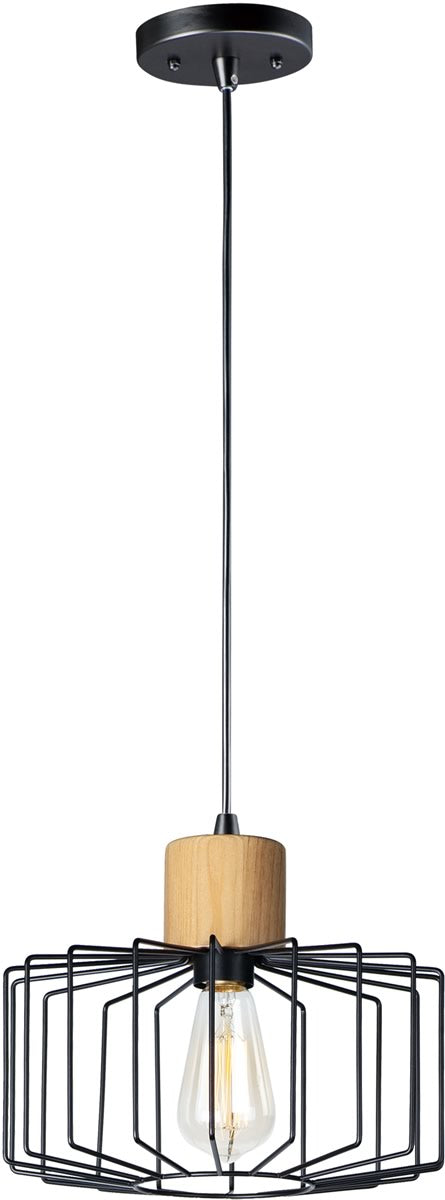12W Bjorn 1 Light Mini Pendant in Black & Natural Wood - Modern Small Hanging Light Fixture for Kitchen Island, Dining Room, or Entryway Lighting
