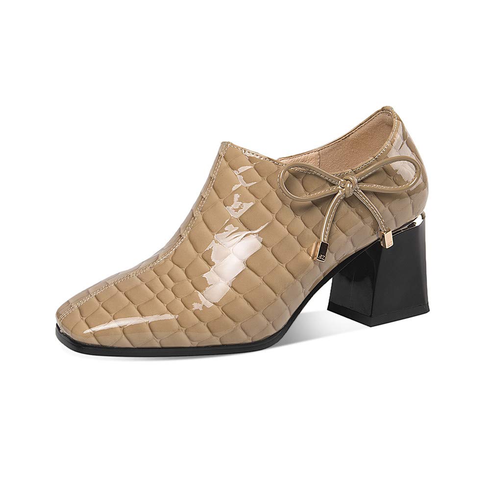 TinaCus Women's Patent Leather Square Toe Chunky Heel Pumps - Handmade Mid Heel Dress Shoes with Zipper & Bowknot for Office, Party & Casual Wear
