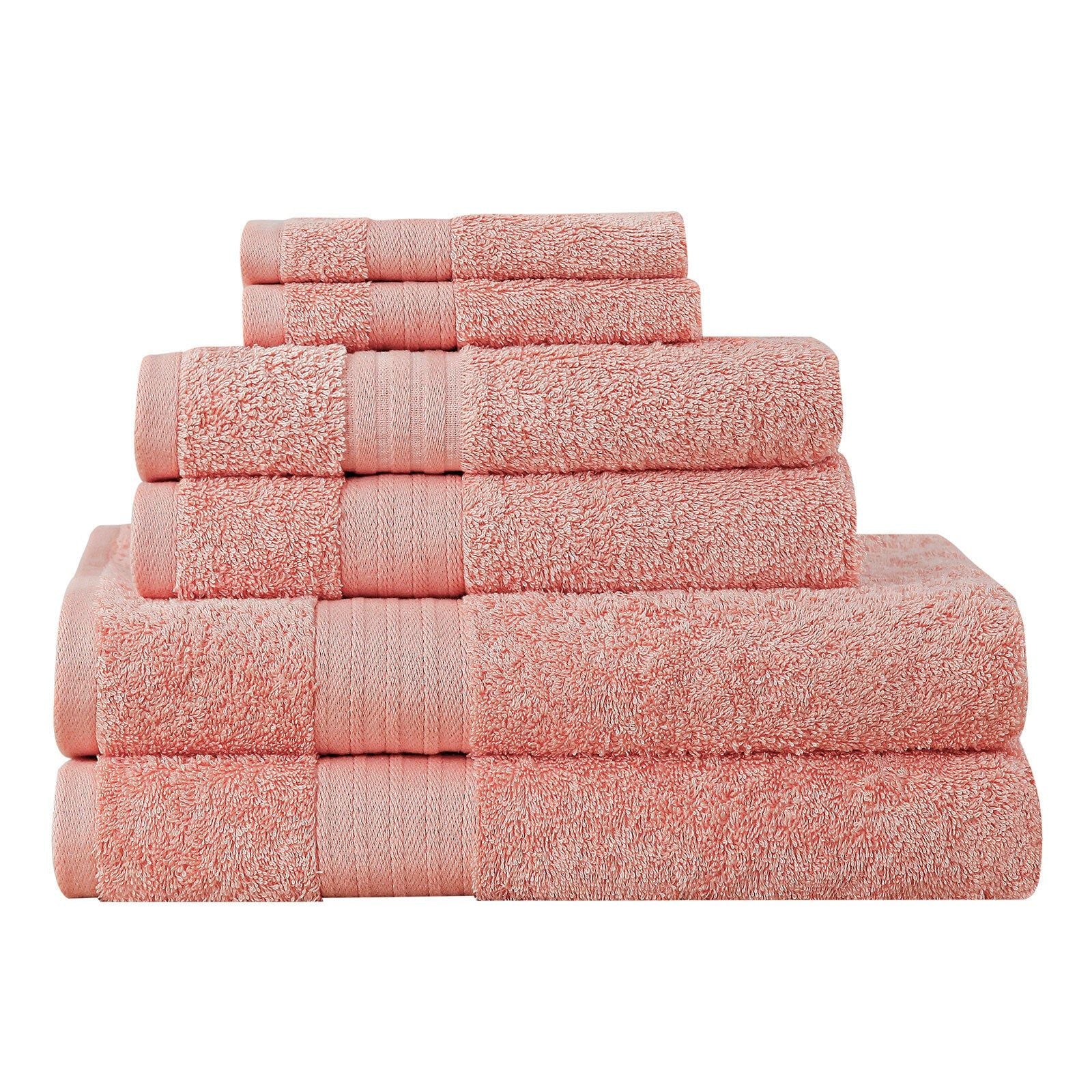Premium 6-Piece Ultra Soft & Absorbent 100% Cotton Bath Towel Set - Coral | Spa, Beach & Luxury Home Bathroom Essentials