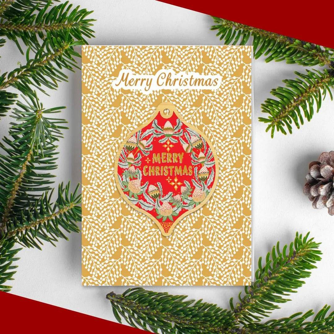 Personalized Merry Christmas Card & Wooden Ornament Set - Holiday Greeting Cards with Custom Name - Perfect for Christmas Tree Decorations, Gift Exchanges & Festive Home Decor