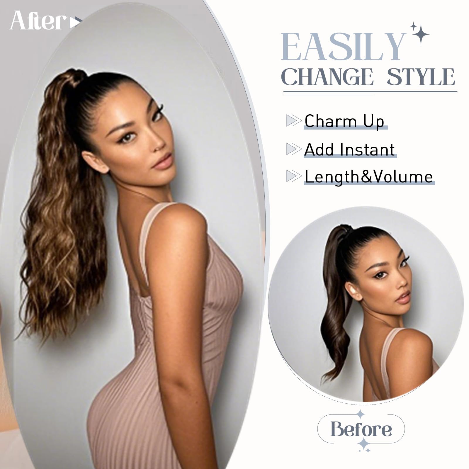 Premium Human Hair Ponytail Extension #4P27 - Medium Brown with Dark Blonde Highlights - 22 Inch Straight Clip-In Wrap Around Ponytail (90g) for Women - Perfect for Parties, Weddings & Everyday Styling