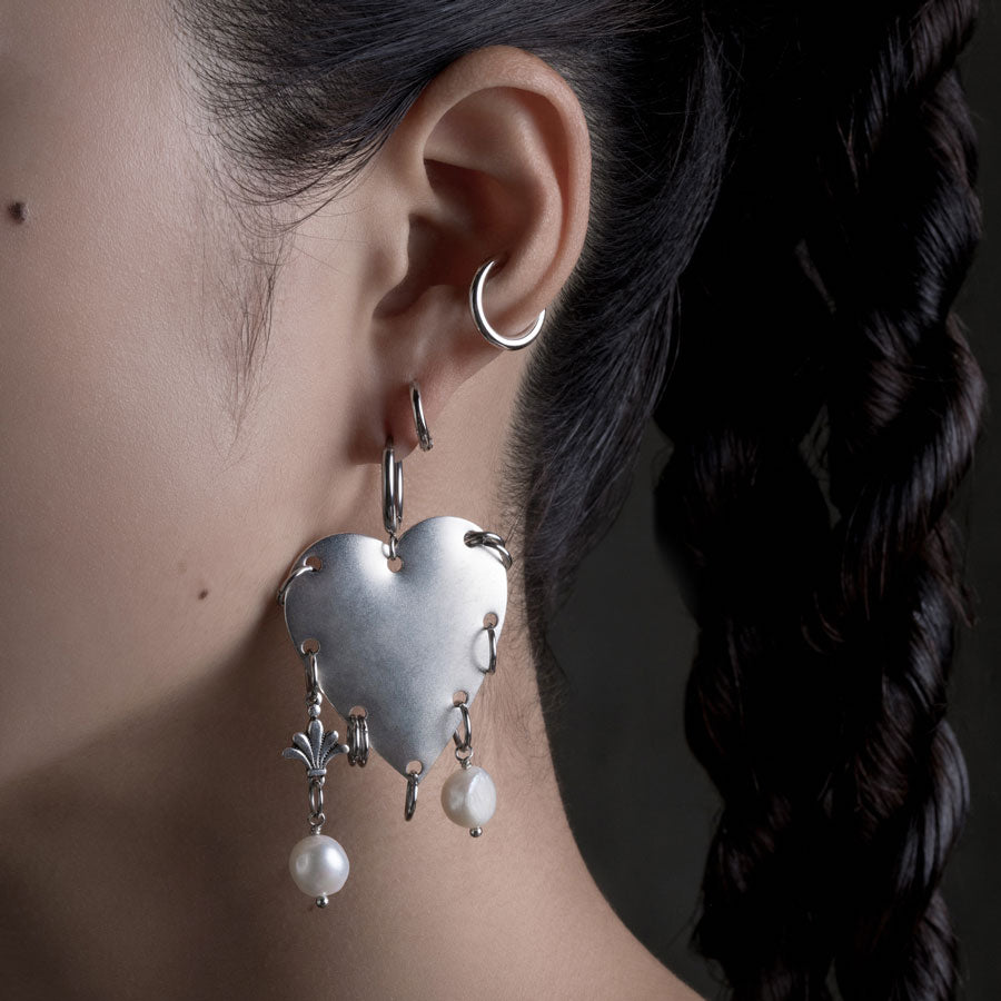 Elegant Silver Pierced Heart & Pearl Hoop Earrings for Women | Dainty Valentine's Day Jewelry Gift | Perfect for Date Night & Special Occasions