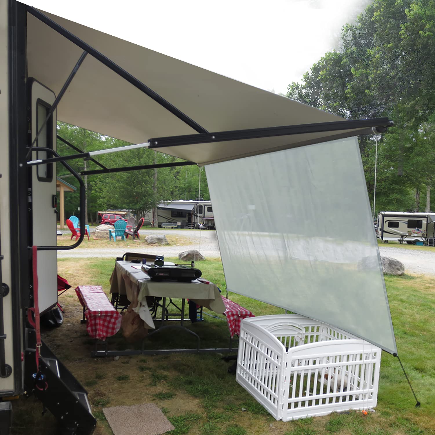 Leaveshade RV Awning Sunshade Screen 7' X 12' 3'' - UV Blocking Mesh Sun Shade for 13' RV Awnings, Motorhomes & Camping Trailers - Patio Canopy with 3 Year Warranty (Gray) - Perfect for Outdoor Camping, Picnics & RV Park Shade