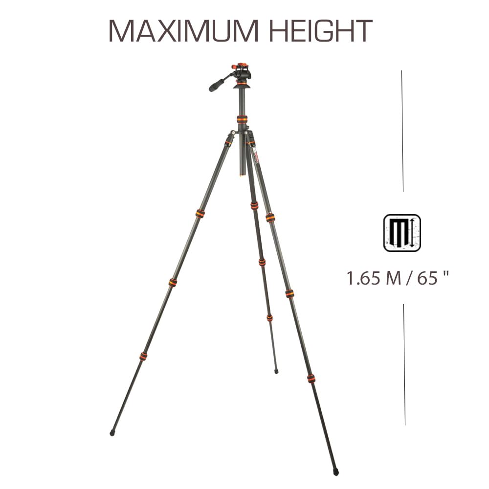 3 Legged Thing Billy Carbon Fiber Video Tripod Kit - Lightweight Travel Tripod for DSLR & Mirrorless Cameras (Lava Black/Orange) | Perfect for Vlogging, Photography & Outdoor Adventures