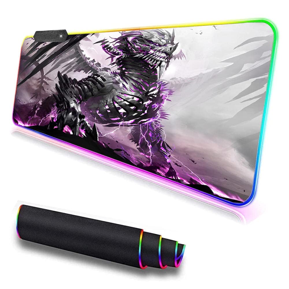 RGB Gaming Mouse Pad - XXL 900x400mm LED Devil Dragon Design, Non-Slip Surface for PC Gaming - Perfect for Guild Wars 2, FPS, MMO & Esports Tournaments