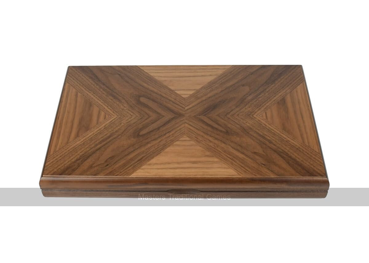 York Deluxe 19-Inch Walnut Backgammon Set with Inlaid Wooden Board - Includes Wooden Checkers, Dice Cups, Dice & Doubling Cube - Italian Craftsmanship - Perfect for Game Nights, Travel & Home Decor