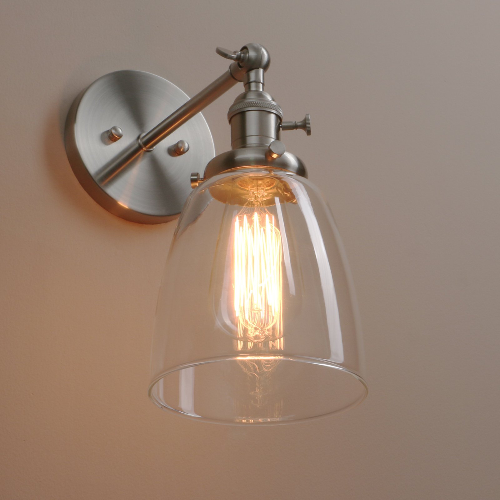 Vintage Industrial Wall Sconce with On/Off Switch - Clear Glass Shade Vanity Light Fixture for Bathroom, Bedroom, Garage, Porch & Cafe | Indoor Wall Lighting for Home & Commercial Spaces
